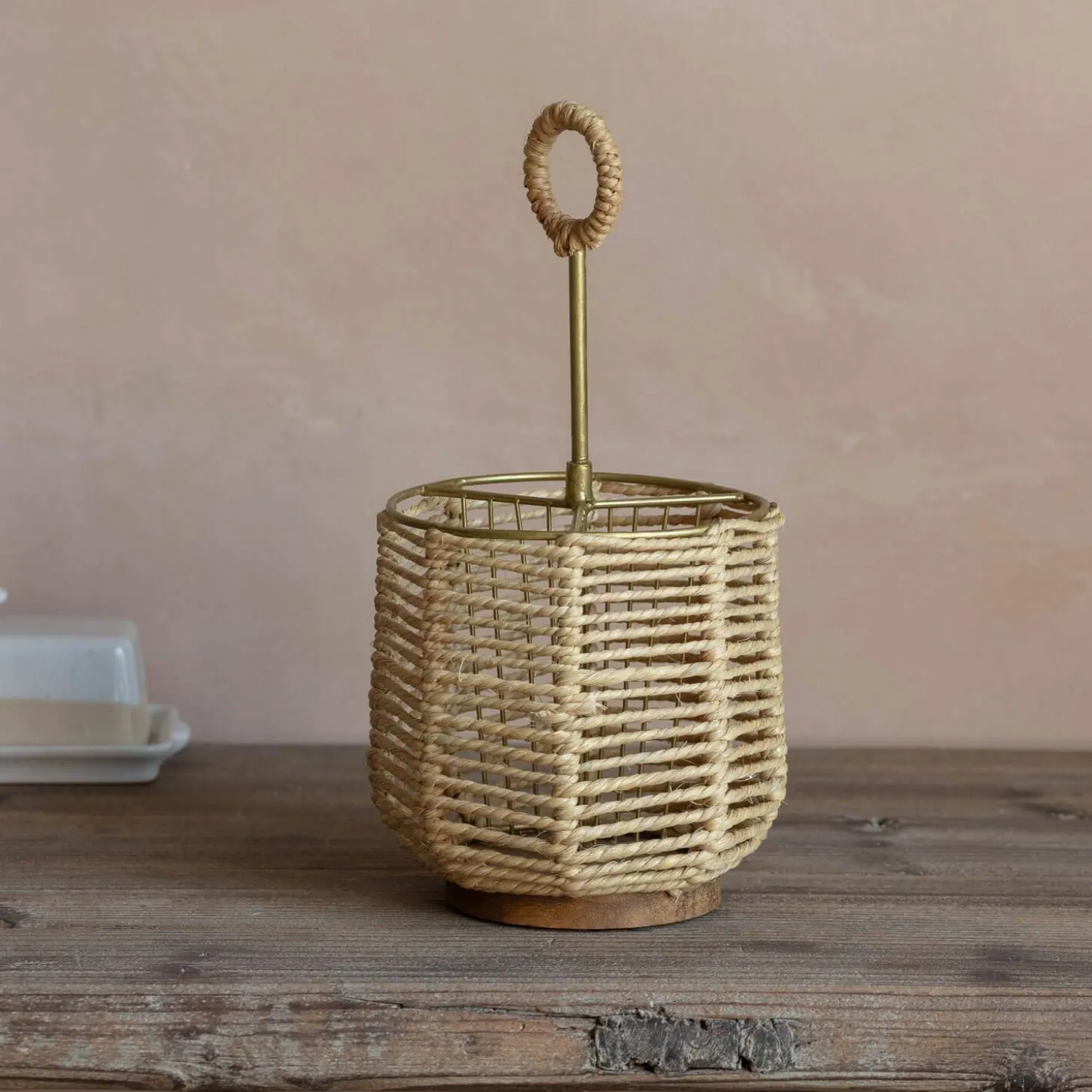 Jute and Brass Cutlery Holder