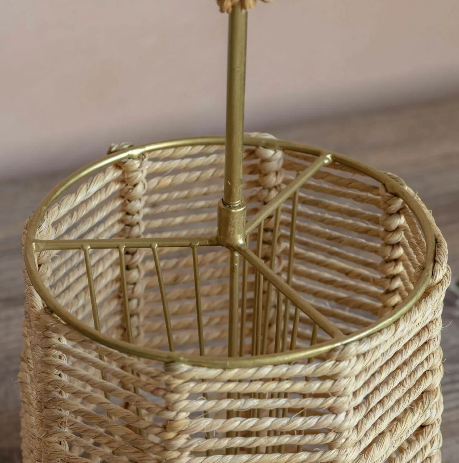 Jute and Brass Cutlery Holder