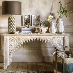 Kaia Carved Wood Console Table
