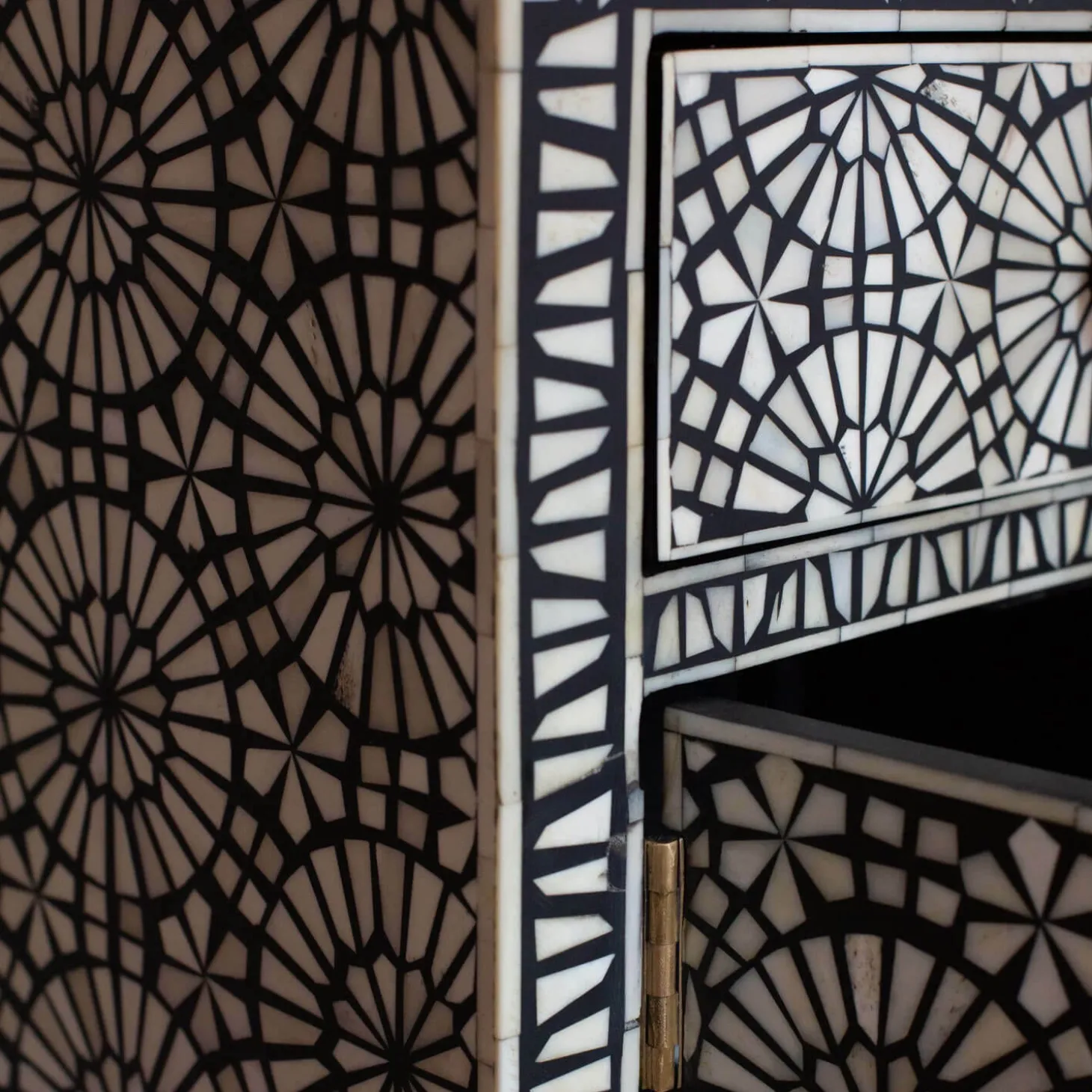 Kaleidoscope Bone Inlay Bedside Table