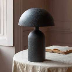 Large Black Textured Dome Table Lamp