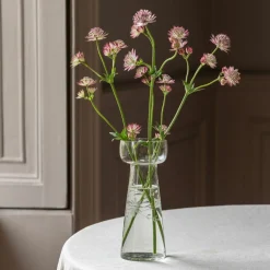 Large Etched Floral Clear Glass Vase