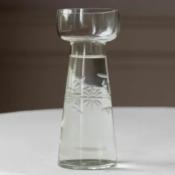 Large Etched Floral Clear Glass Vase