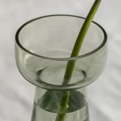 Large Etched Floral Green Glass Vase