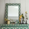 Large Jade Green Floral Bone Inlay Mirror