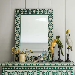 Large Jade Green Floral Bone Inlay Mirror