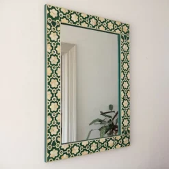 Large Jade Green Floral Bone Inlay Mirror