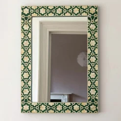 Large Jade Green Floral Bone Inlay Mirror