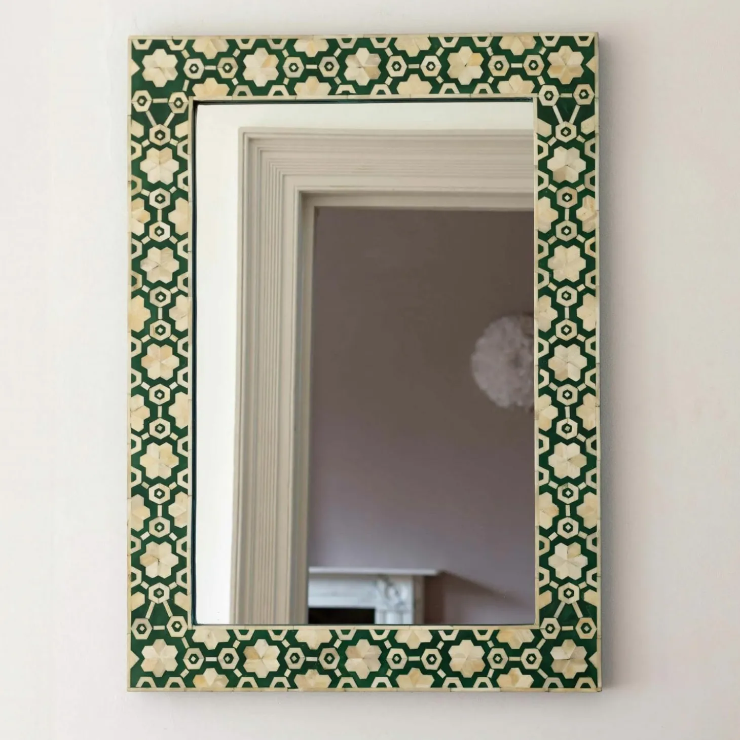 Large Jade Green Floral Bone Inlay Mirror
