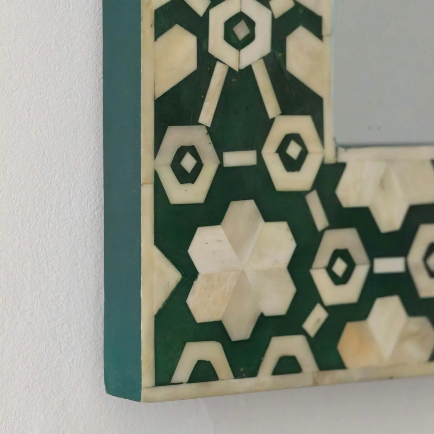 Large Jade Green Floral Bone Inlay Mirror