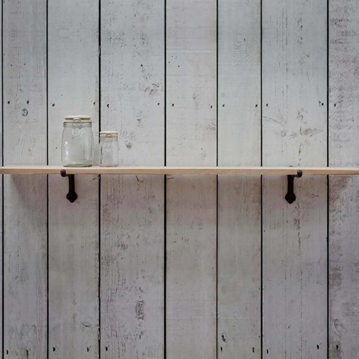 Large Oak Shelf With Iron Bracket