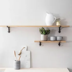 Large Oak Shelf With Iron Bracket