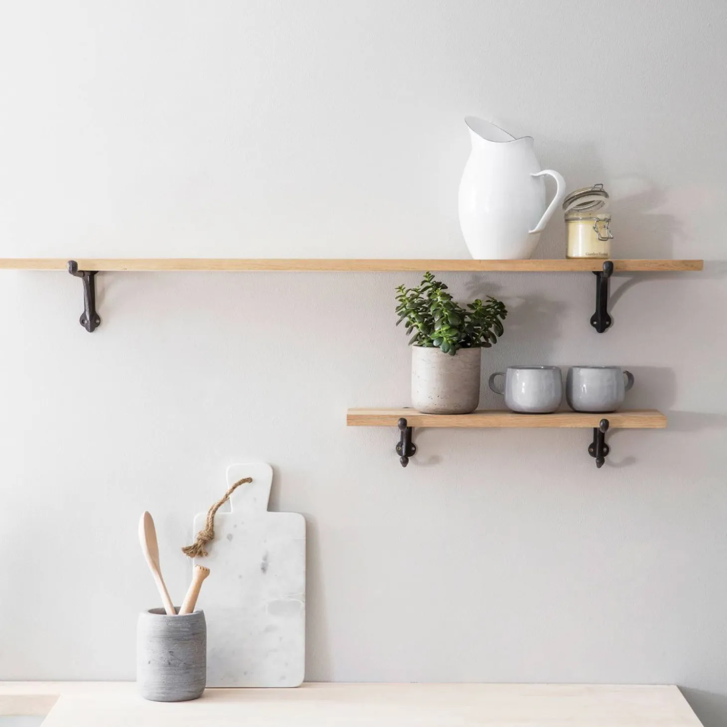 Large Oak Shelf With Iron Bracket