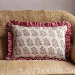 Large Rectangular Velvet Frill Block Printed Cushions