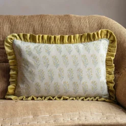 Large Rectangular Velvet Frill Block Printed Cushions