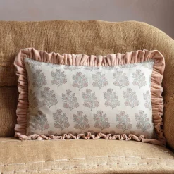 Large Rectangular Velvet Frill Block Printed Cushions