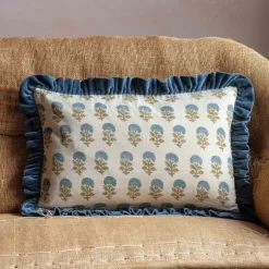 Large Rectangular Velvet Frill Block Printed Cushions