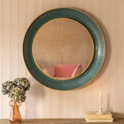 Large Round Teal Mirror