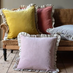 Large Velvet and Linen Frilled Cushions