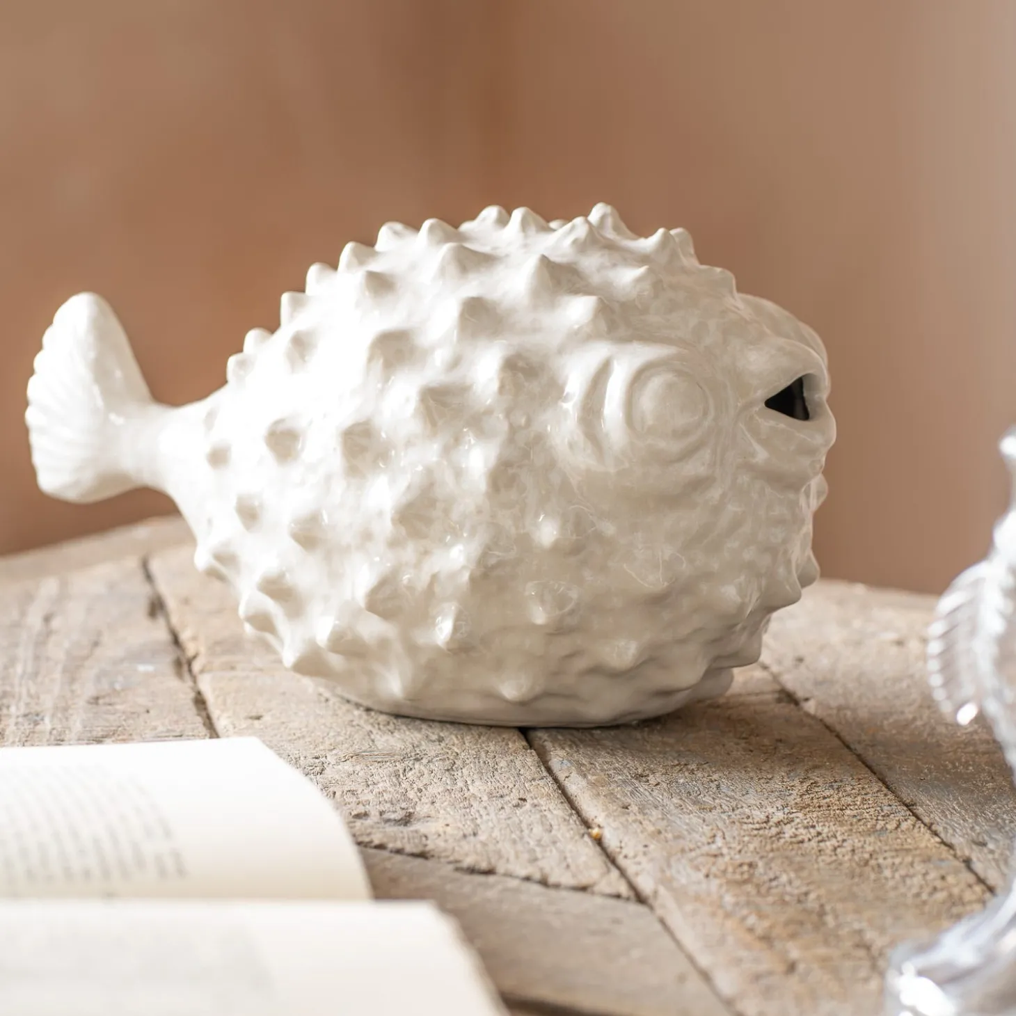 Large White Ceramic Blowfish Ornament