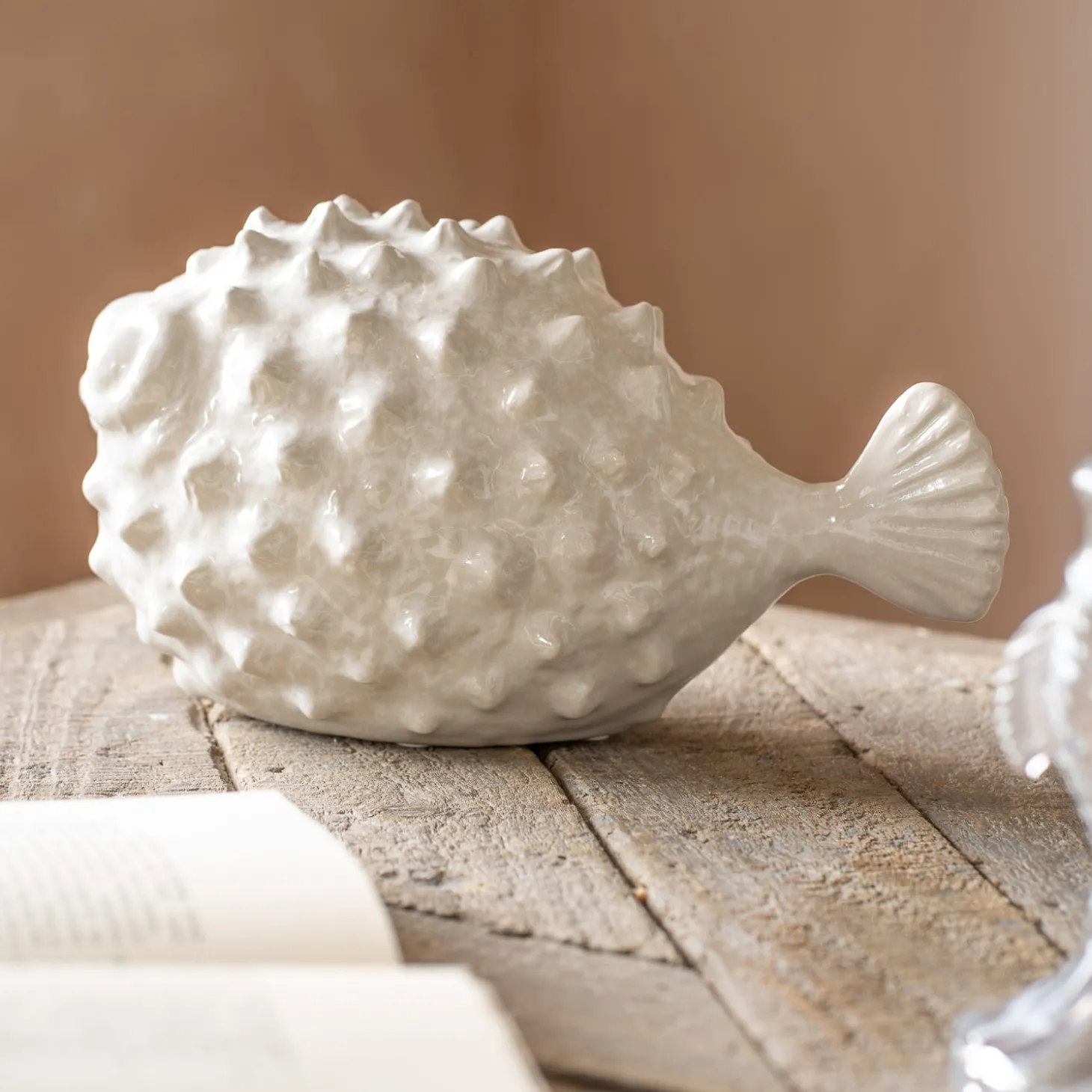Large White Ceramic Blowfish Ornament