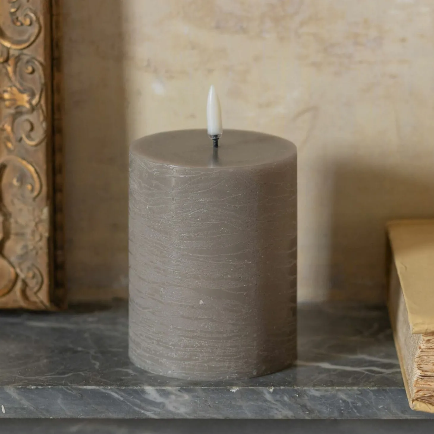 LED Pillar Candle Sandstone