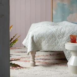 Light Blue Gingham Checked Cotton Quilt