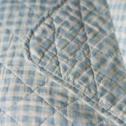 Light Blue Gingham Checked Cotton Quilt