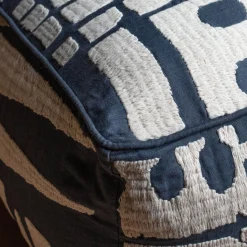 Lilou Abstract Navy Linen Pouffe