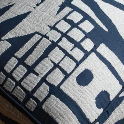 Lilou Abstract Navy Linen Pouffe