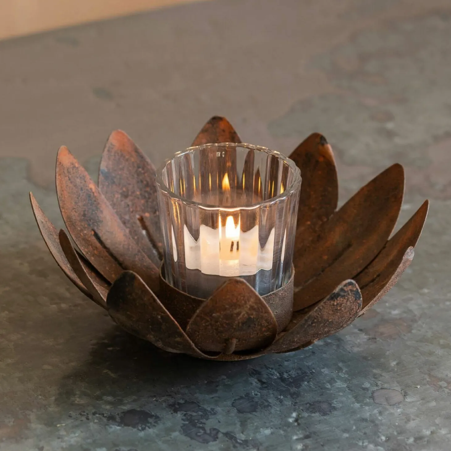 Lotus Rust Tealight Holder