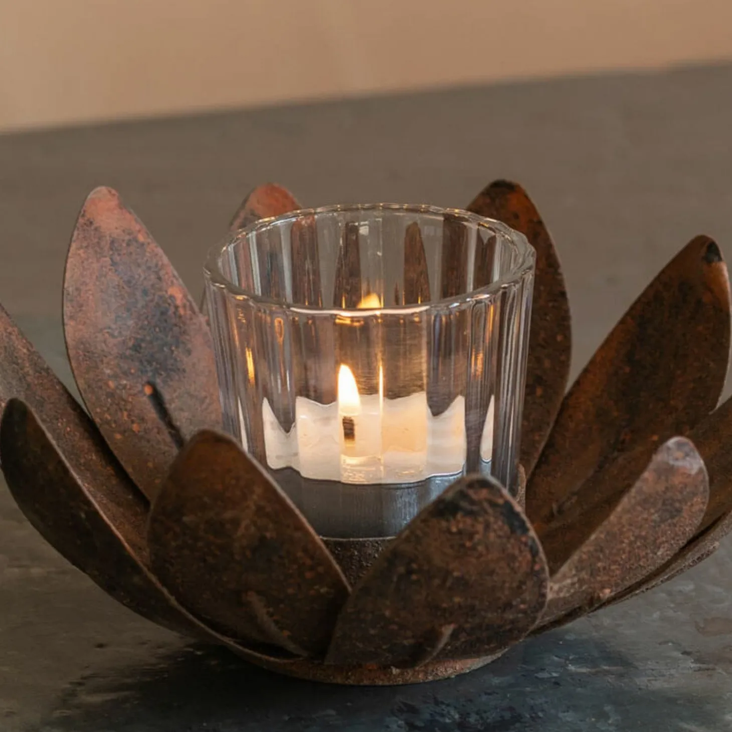 Lotus Rust Tealight Holder