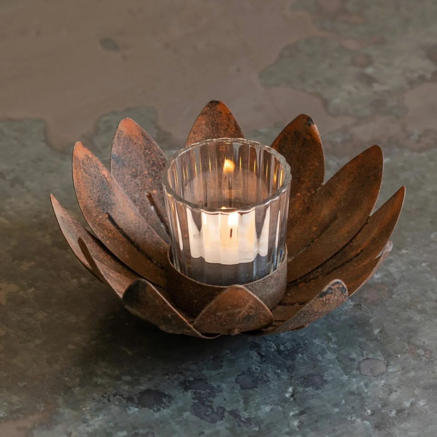 Lotus Rust Tealight Holder