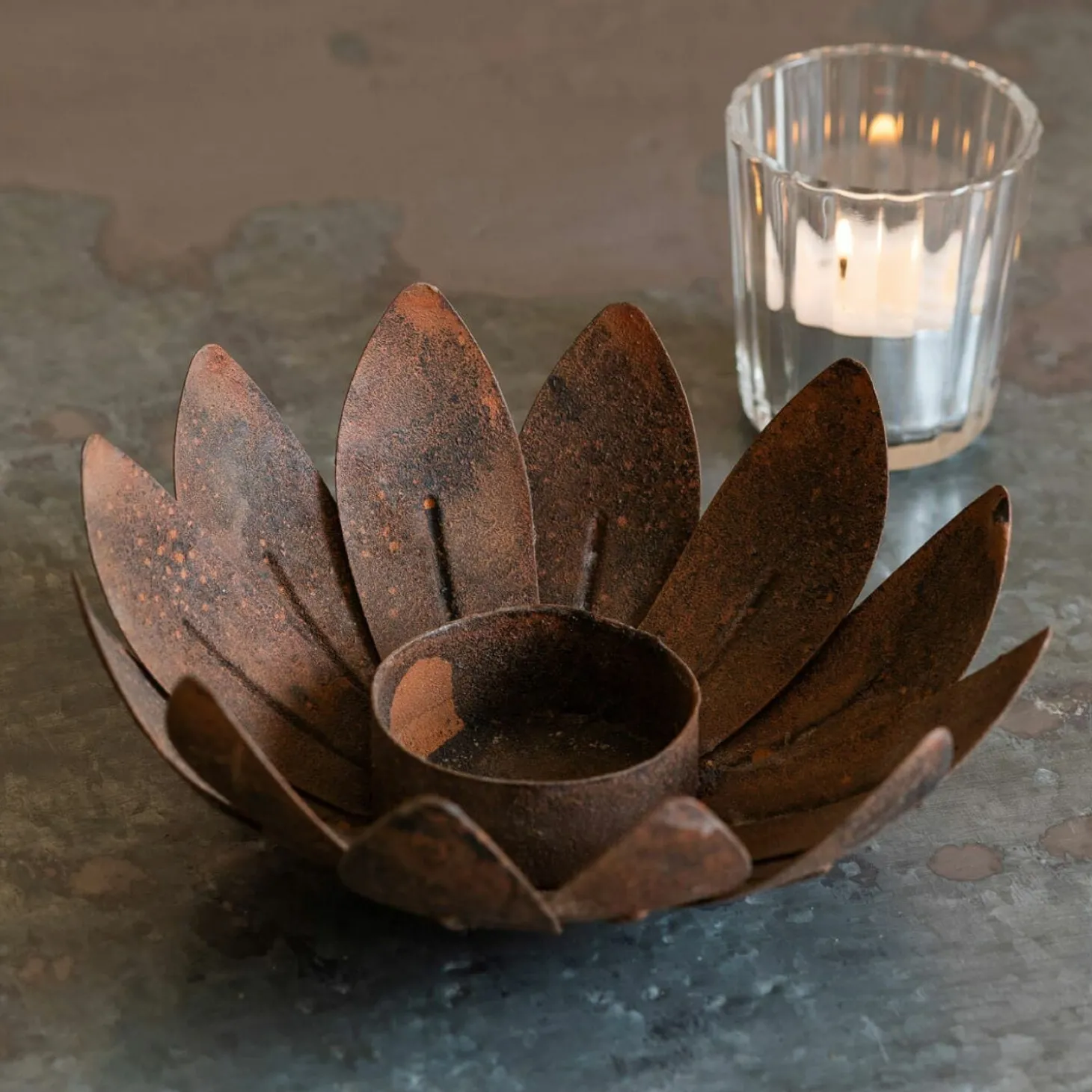 Lotus Rust Tealight Holder