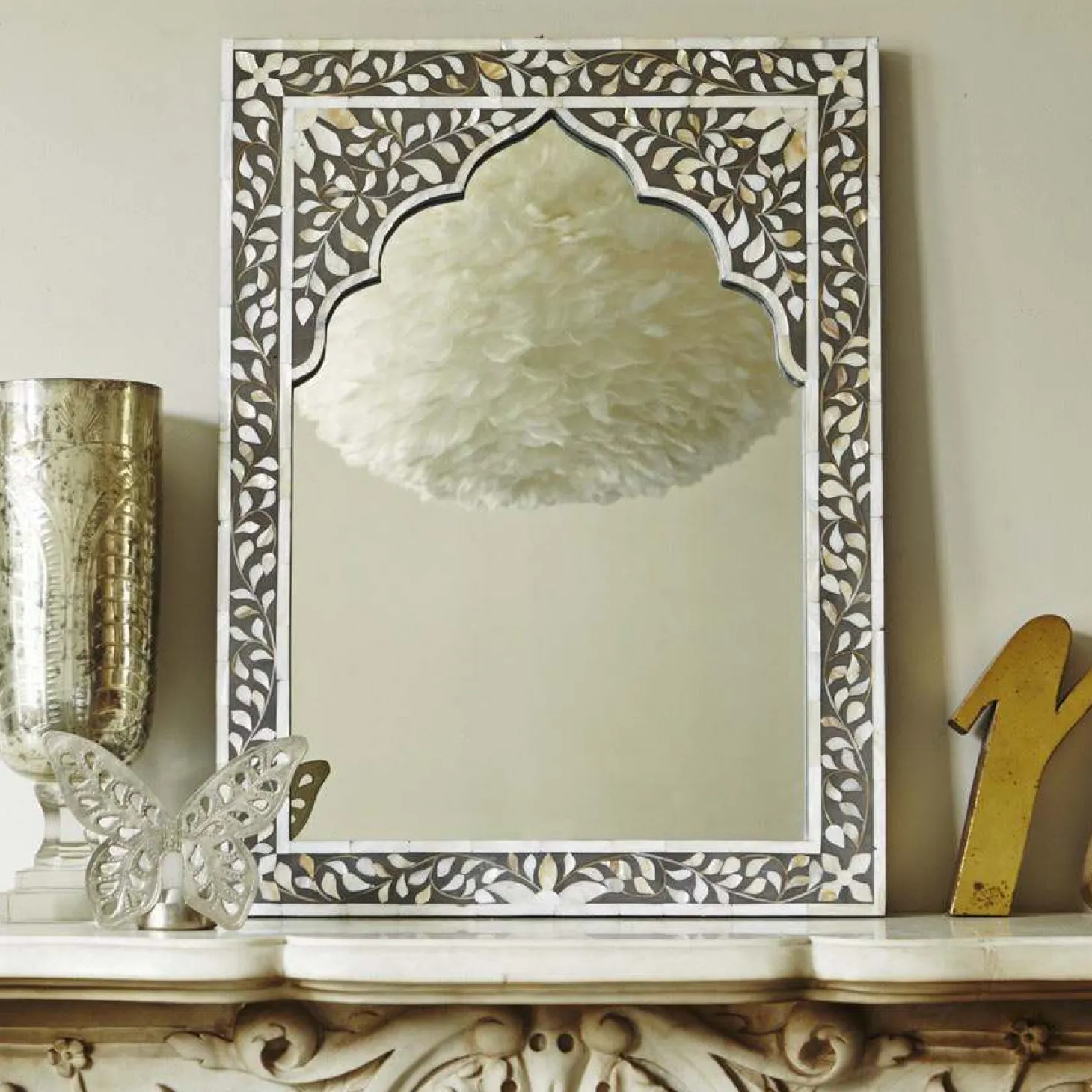 Mandir Grey Mother of Pearl Mirror