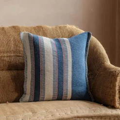Maree Blue and White Striped Square Cushion