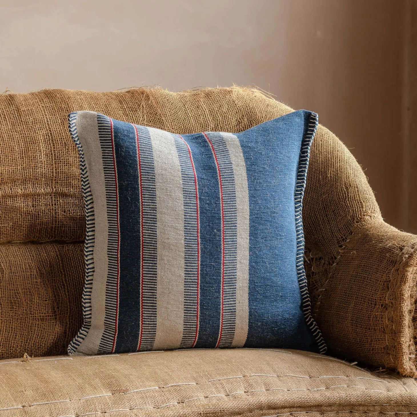 Maree Blue and White Striped Square Cushion