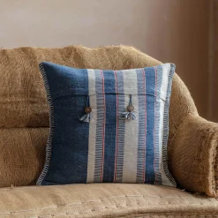 Maree Blue and White Striped Square Cushion