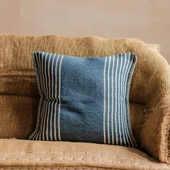 Marina Blue and White Striped Square Cushion