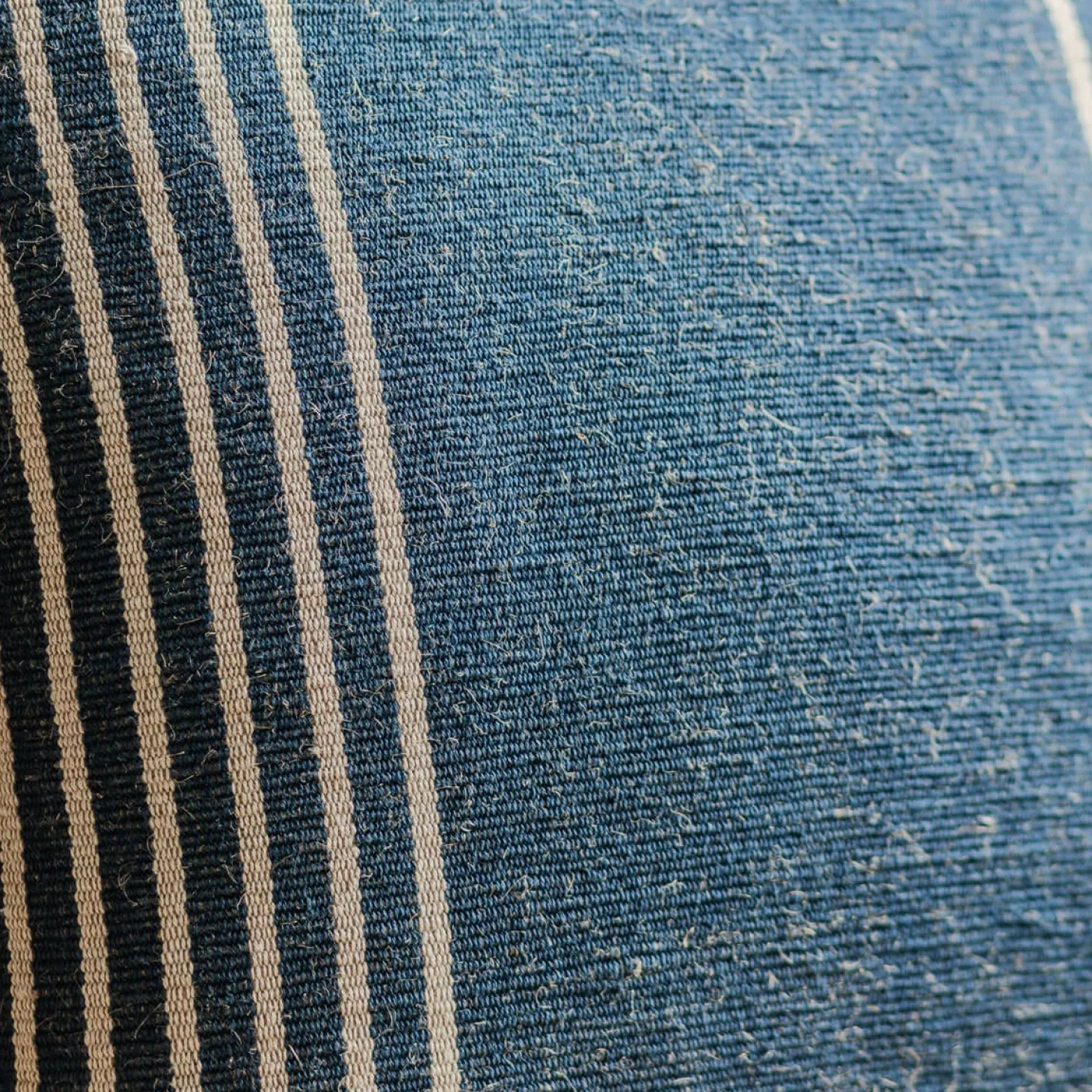 Marina Blue and White Striped Square Cushion