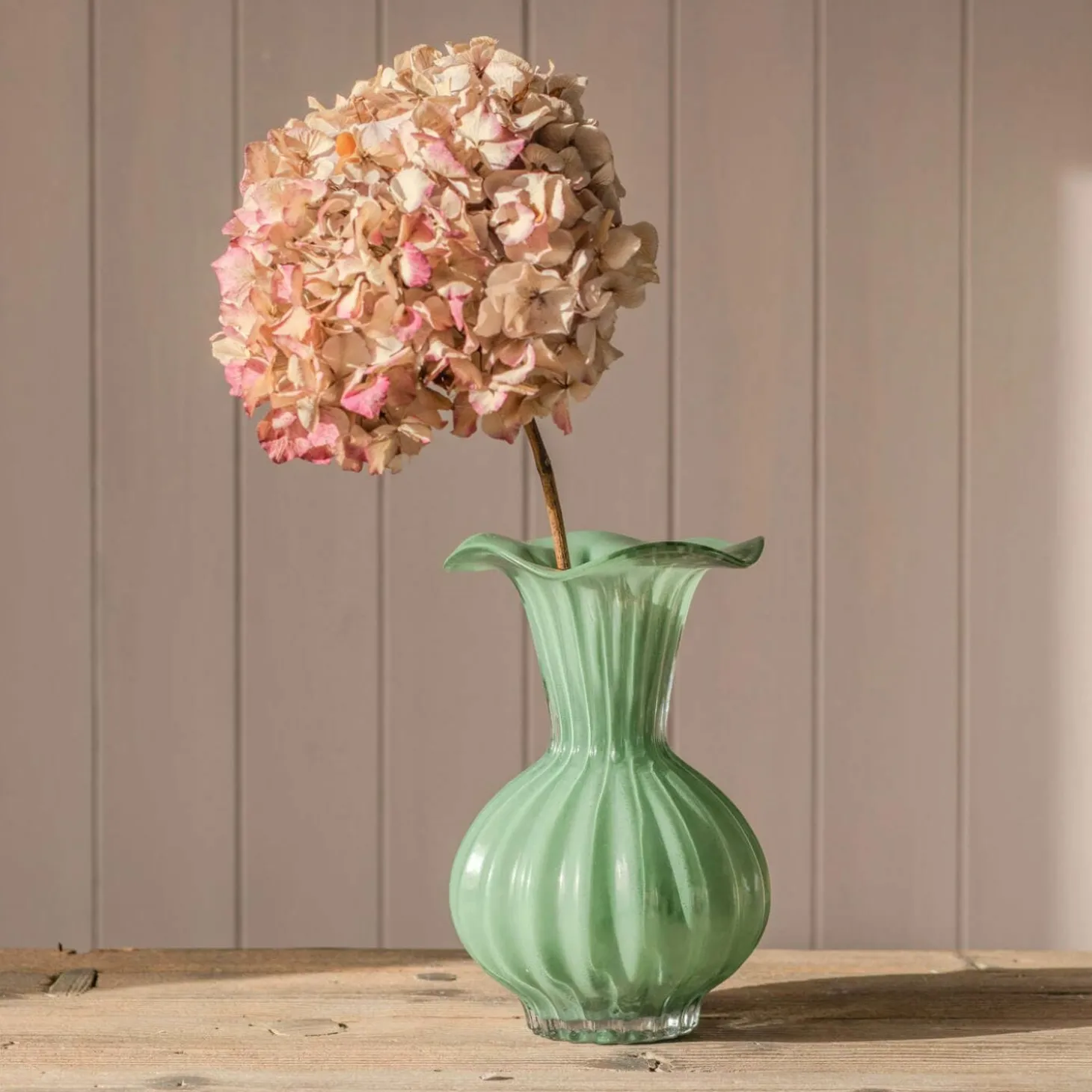 Medium Green Fluted Ruffle Vase