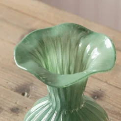 Medium Green Fluted Ruffle Vase
