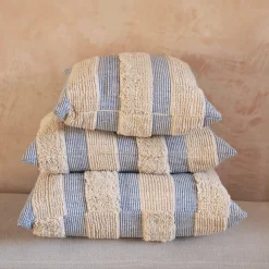 Misty Blue and White Striped Cushions