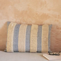 Misty Blue and White Striped Cushions