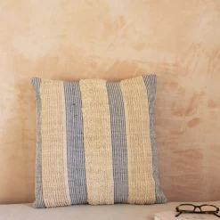 Misty Blue and White Striped Cushions