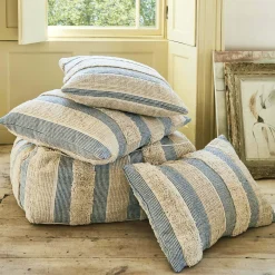 Misty Blue and White Striped Cushions