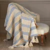 Misty Blue and White Striped Throw
