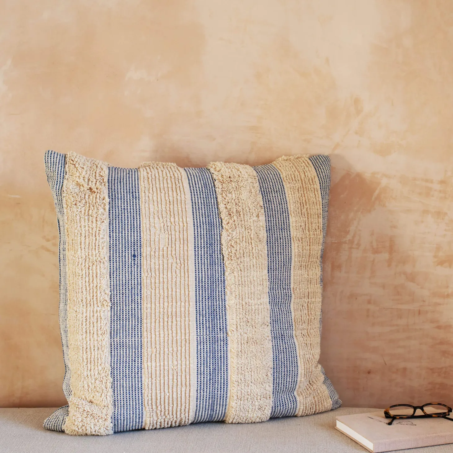 Misty Large Square Blue and White Striped Cushion