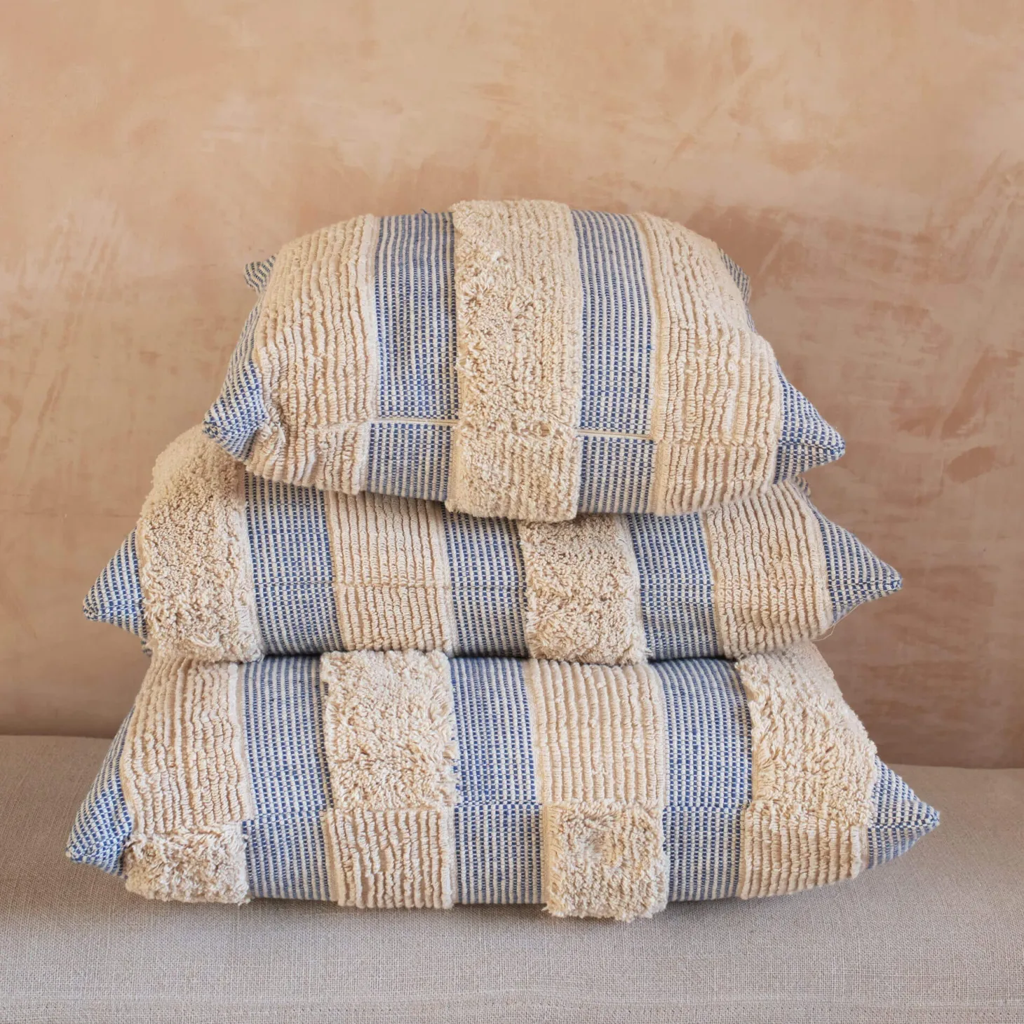 Misty Large Square Blue and White Striped Cushion
