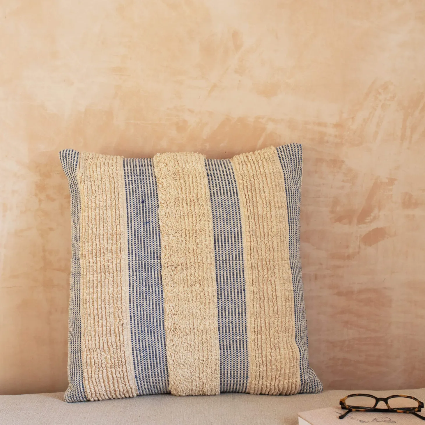 Misty Square Blue and White Striped Cushion